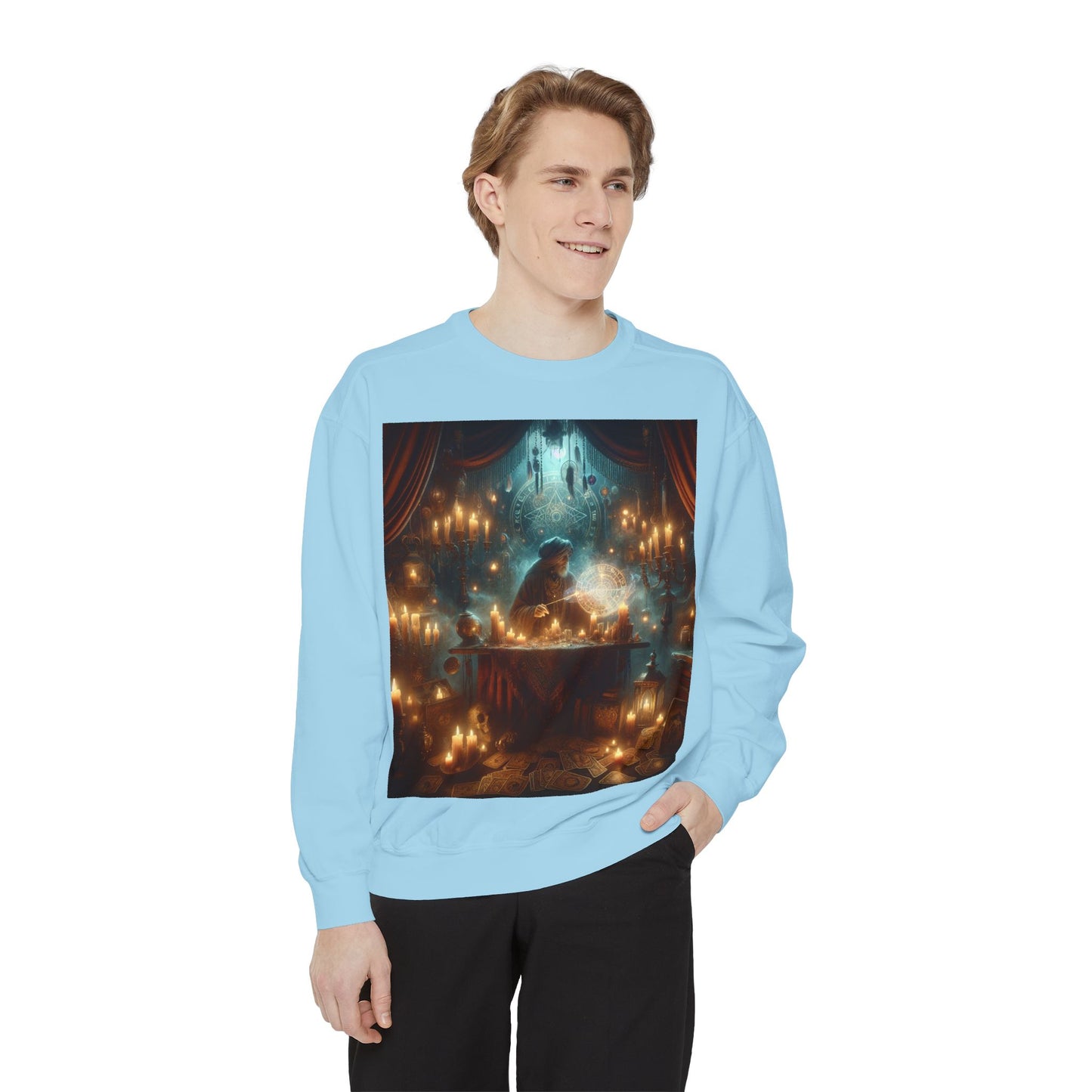 Mystic Candlelight Unisex Garment-Dyed Sweatshirt with Tarot Design
