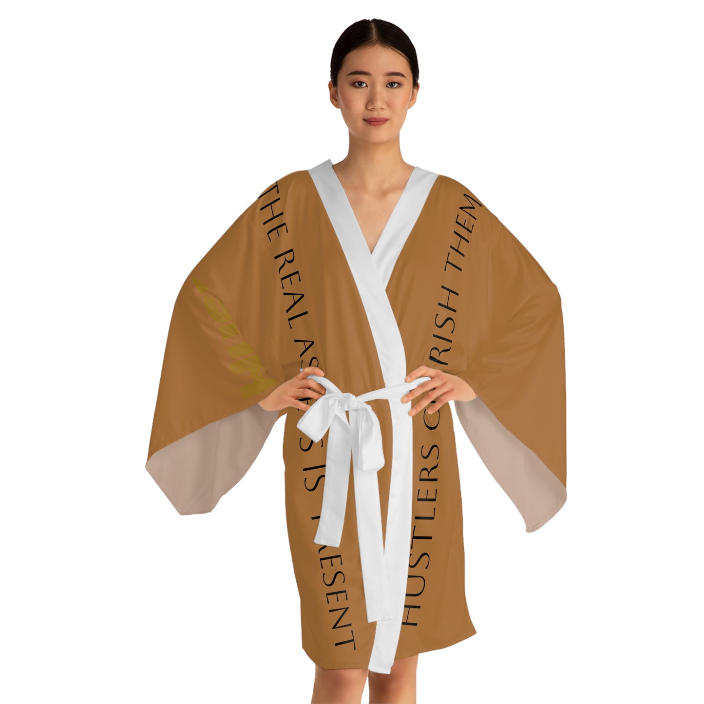 Brown HLE Long Sleeve Kimono Robe - Hustlers Cherish Them - Respect the Hustle - Perfect for Relaxation and Self-Care