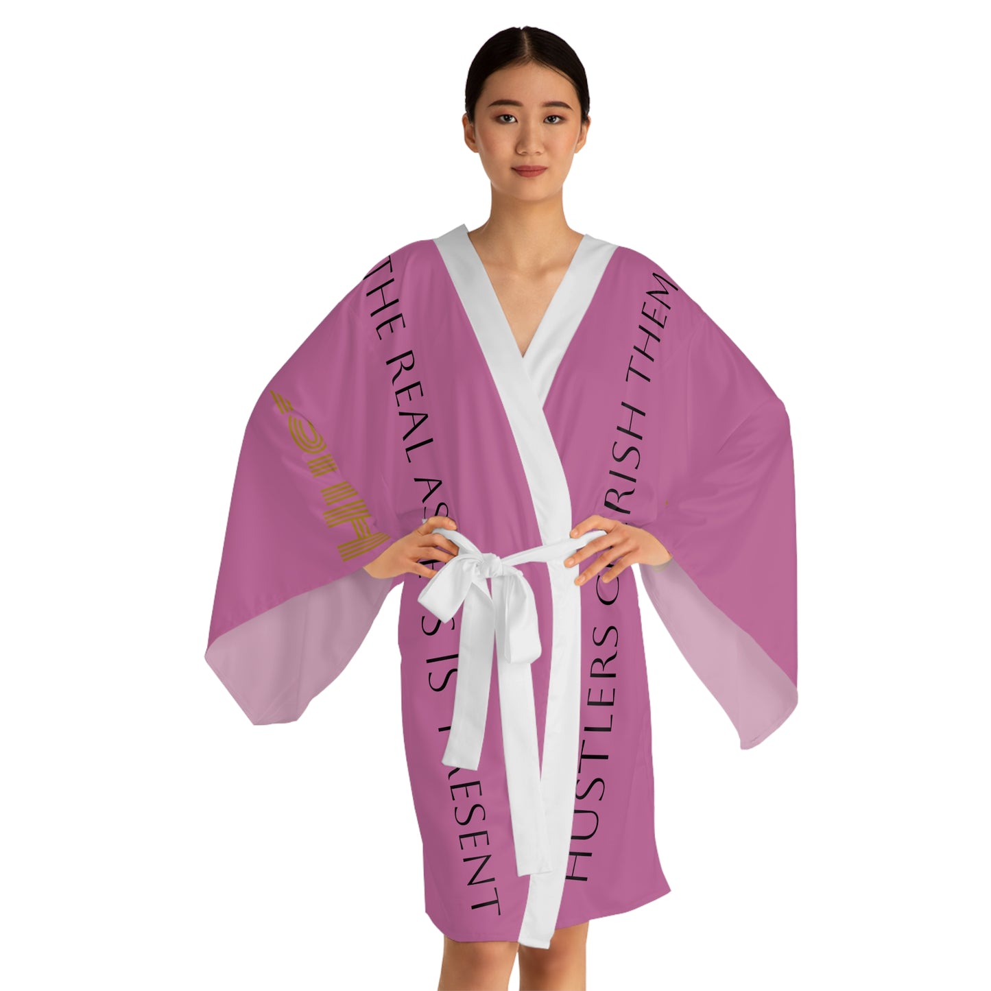 Light Pink HLE Long Sleeve Kimono Robe - Hustlers Cherish Them - Respect the Hustle - Perfect for Relaxation and Self-Care