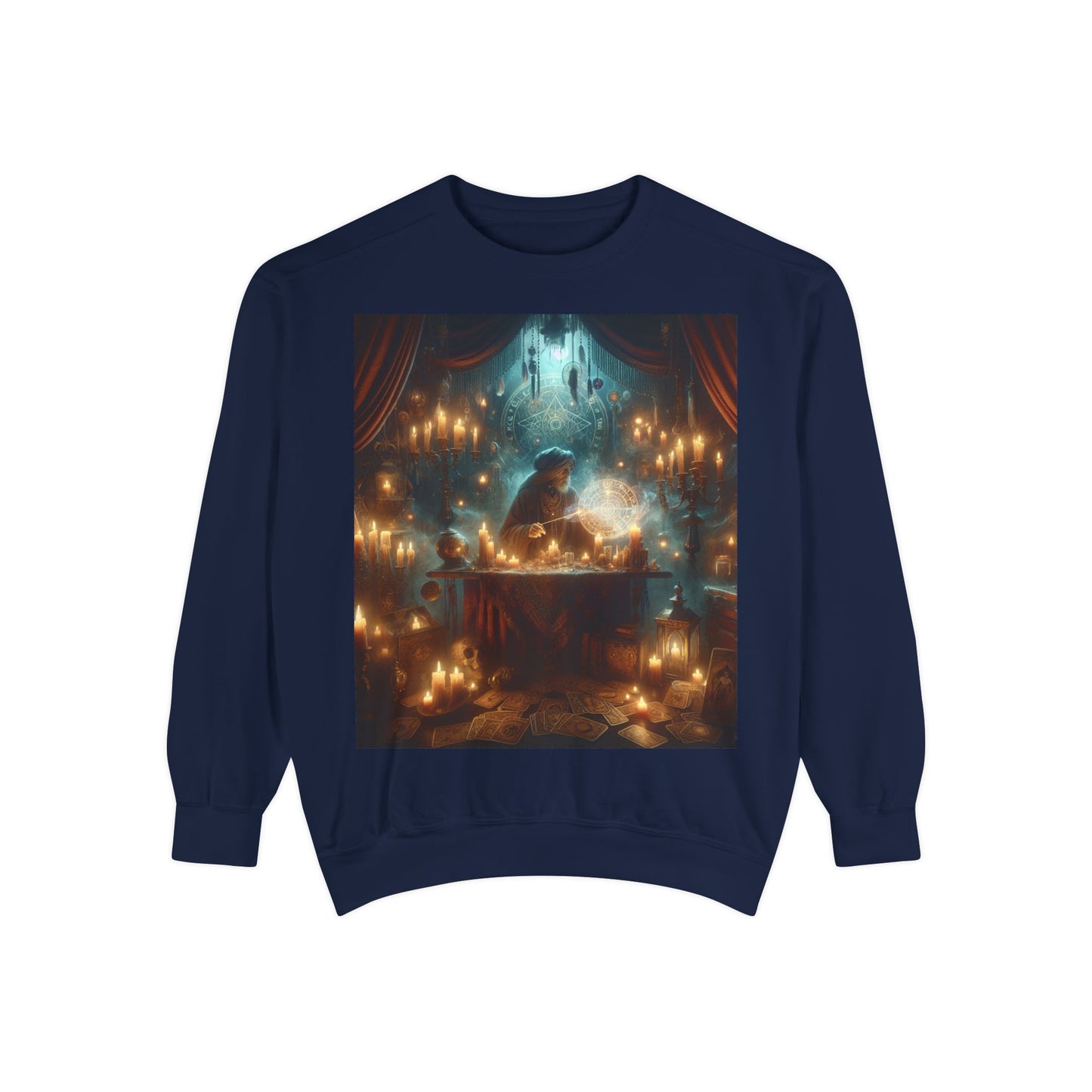 Mystic Candlelight Unisex Garment-Dyed Sweatshirt with Tarot Design