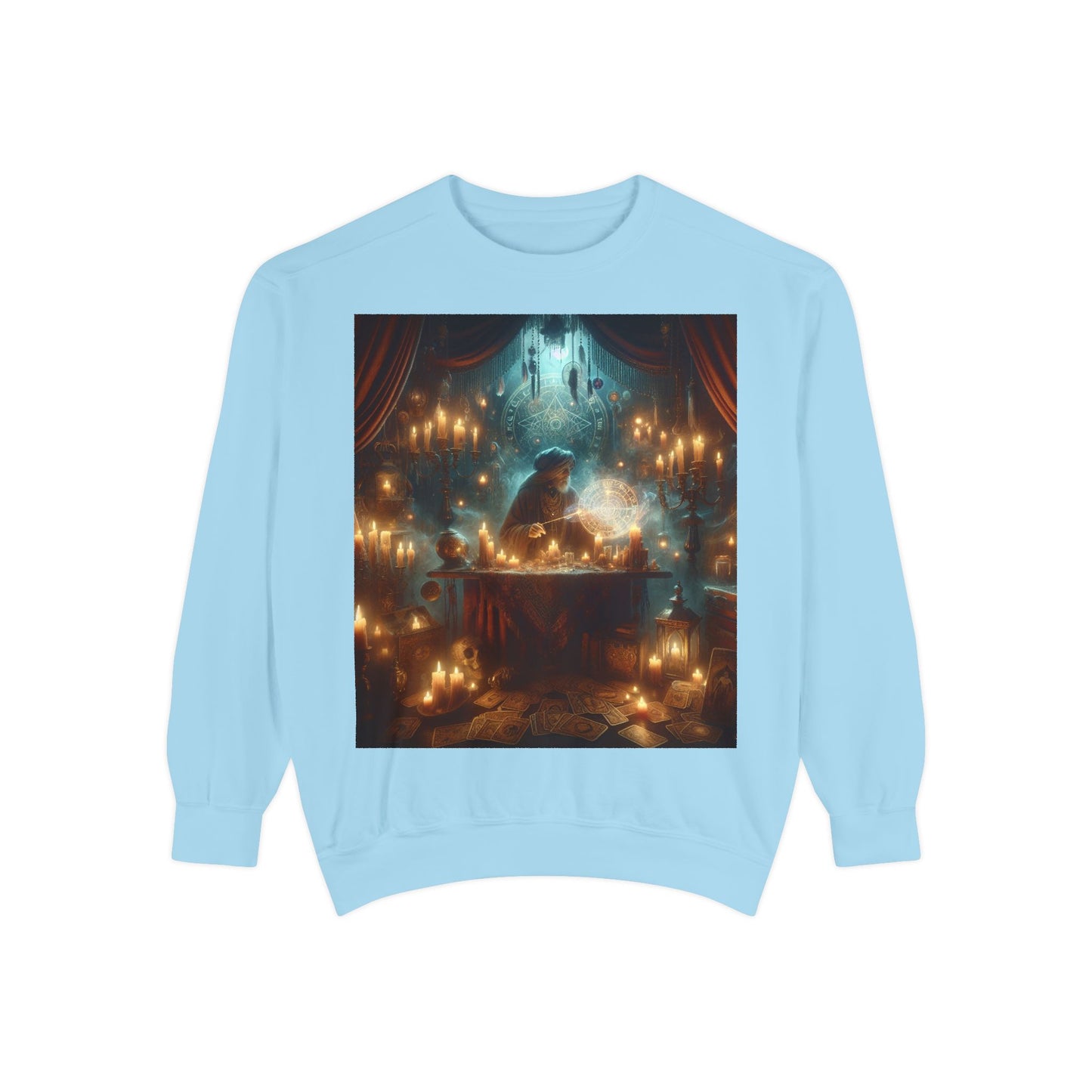 Mystic Candlelight Unisex Garment-Dyed Sweatshirt with Tarot Design