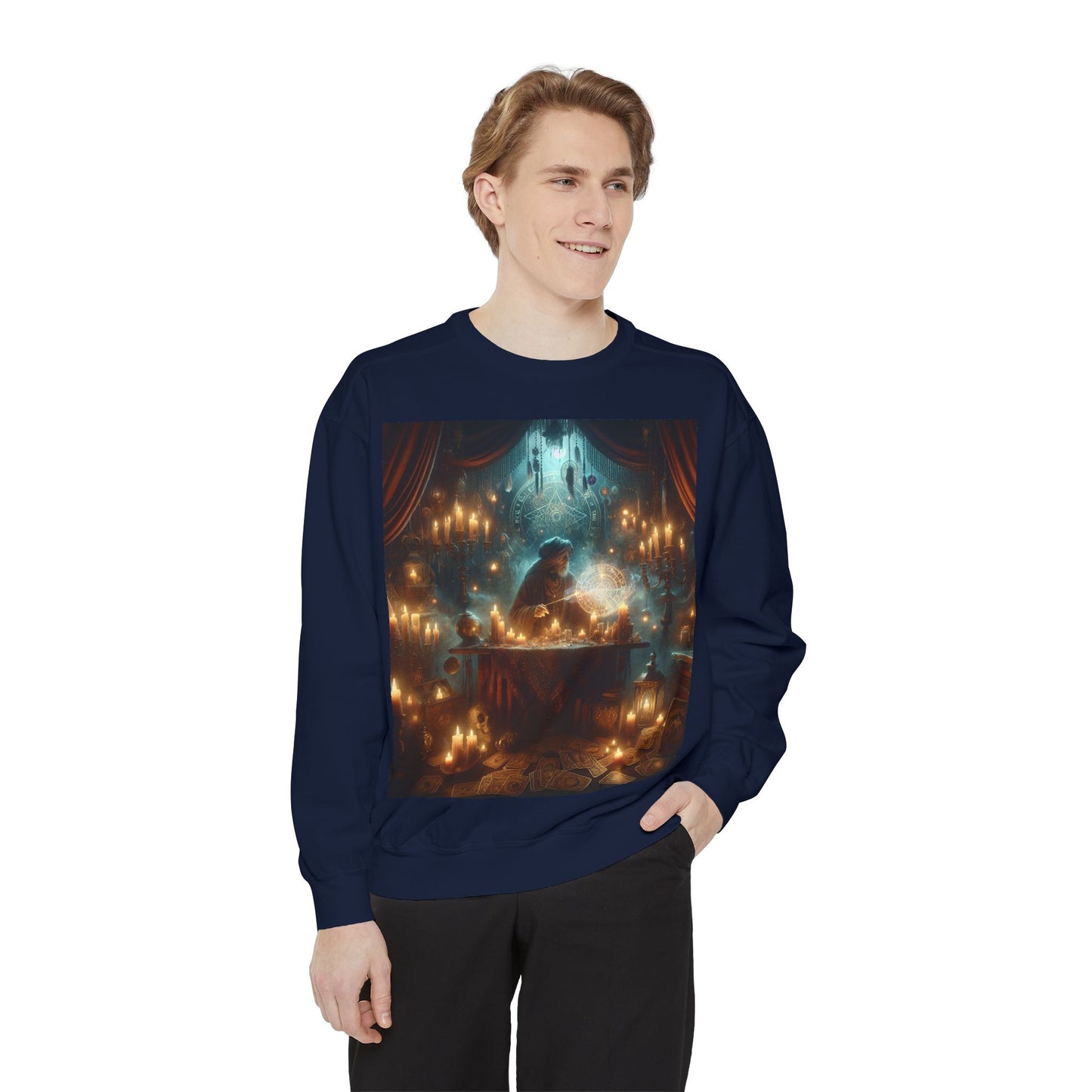 Mystic Candlelight Unisex Garment-Dyed Sweatshirt with Tarot Design