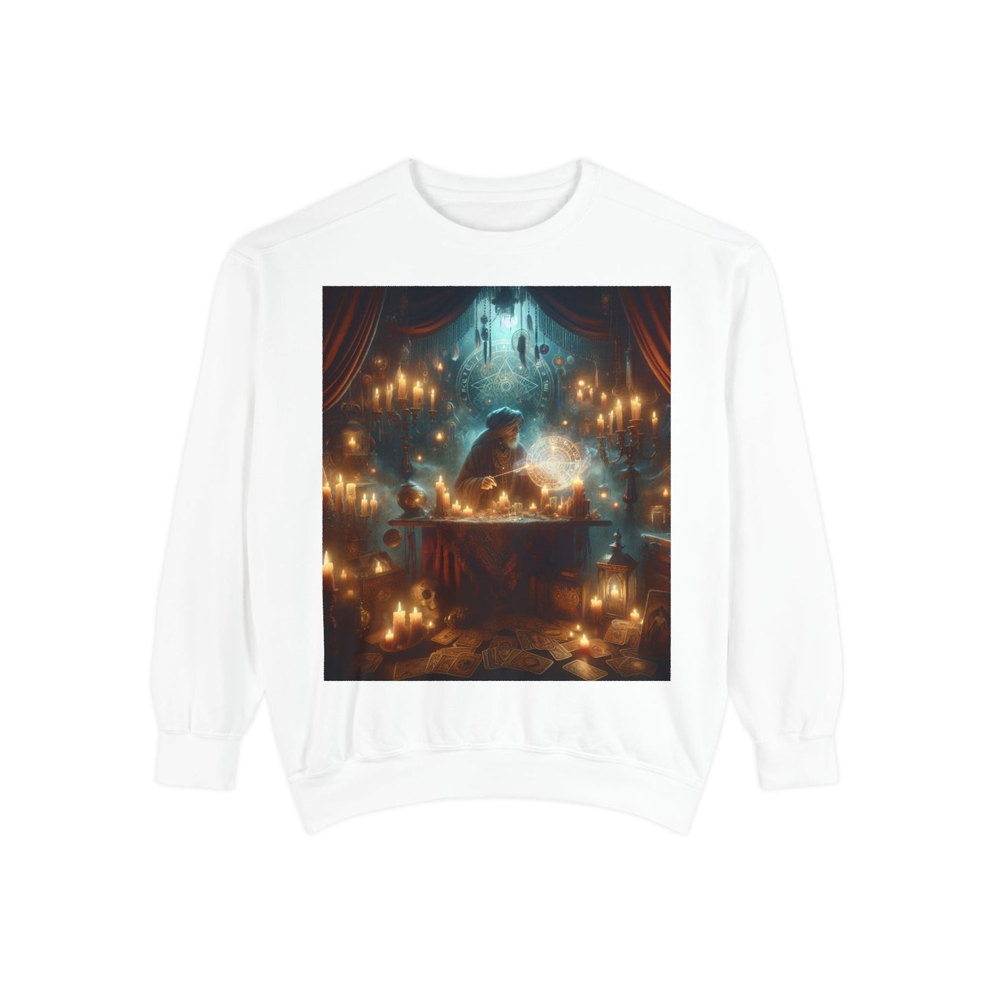 Mystic Candlelight Unisex Garment-Dyed Sweatshirt with Tarot Design