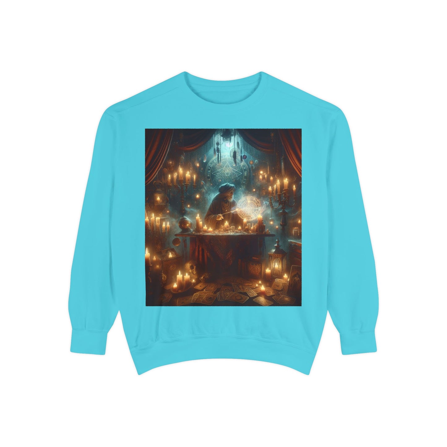 Mystic Candlelight Unisex Garment-Dyed Sweatshirt with Tarot Design