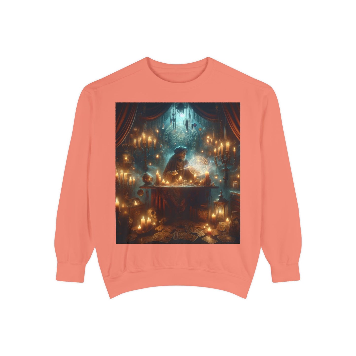 Mystic Candlelight Unisex Garment-Dyed Sweatshirt with Tarot Design