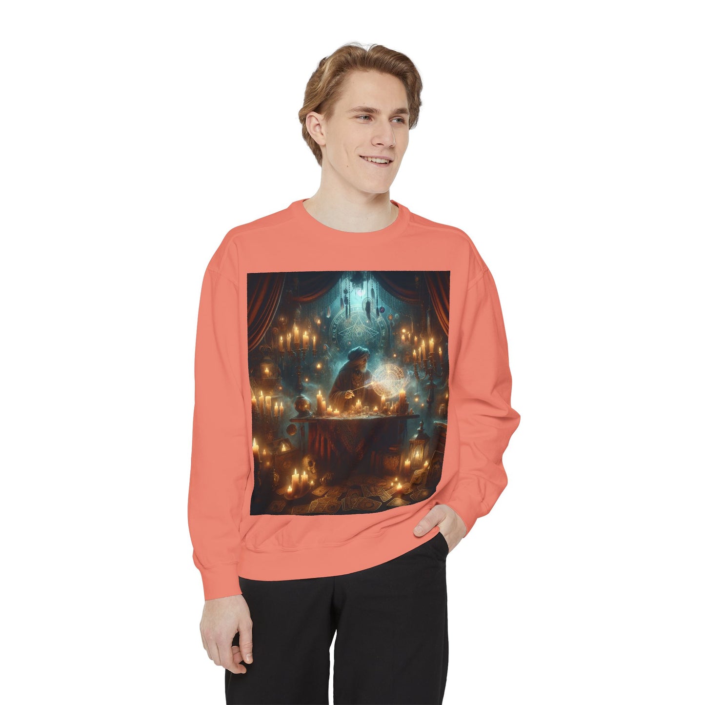 Mystic Candlelight Unisex Garment-Dyed Sweatshirt with Tarot Design