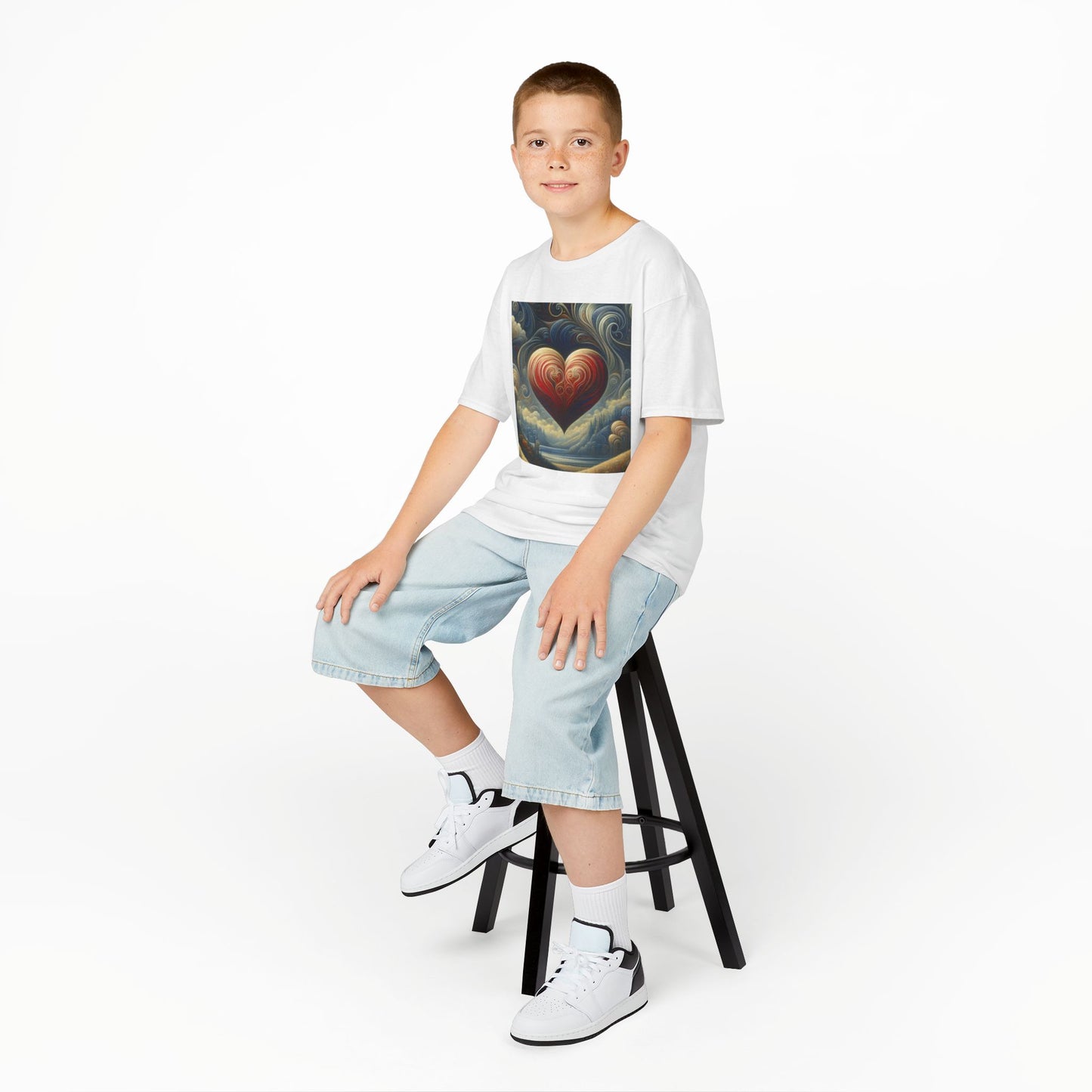 Kids Heavy Cotton™ Tee - Heart Design & Hustle Empire Quote Tee for Young Trendsetters