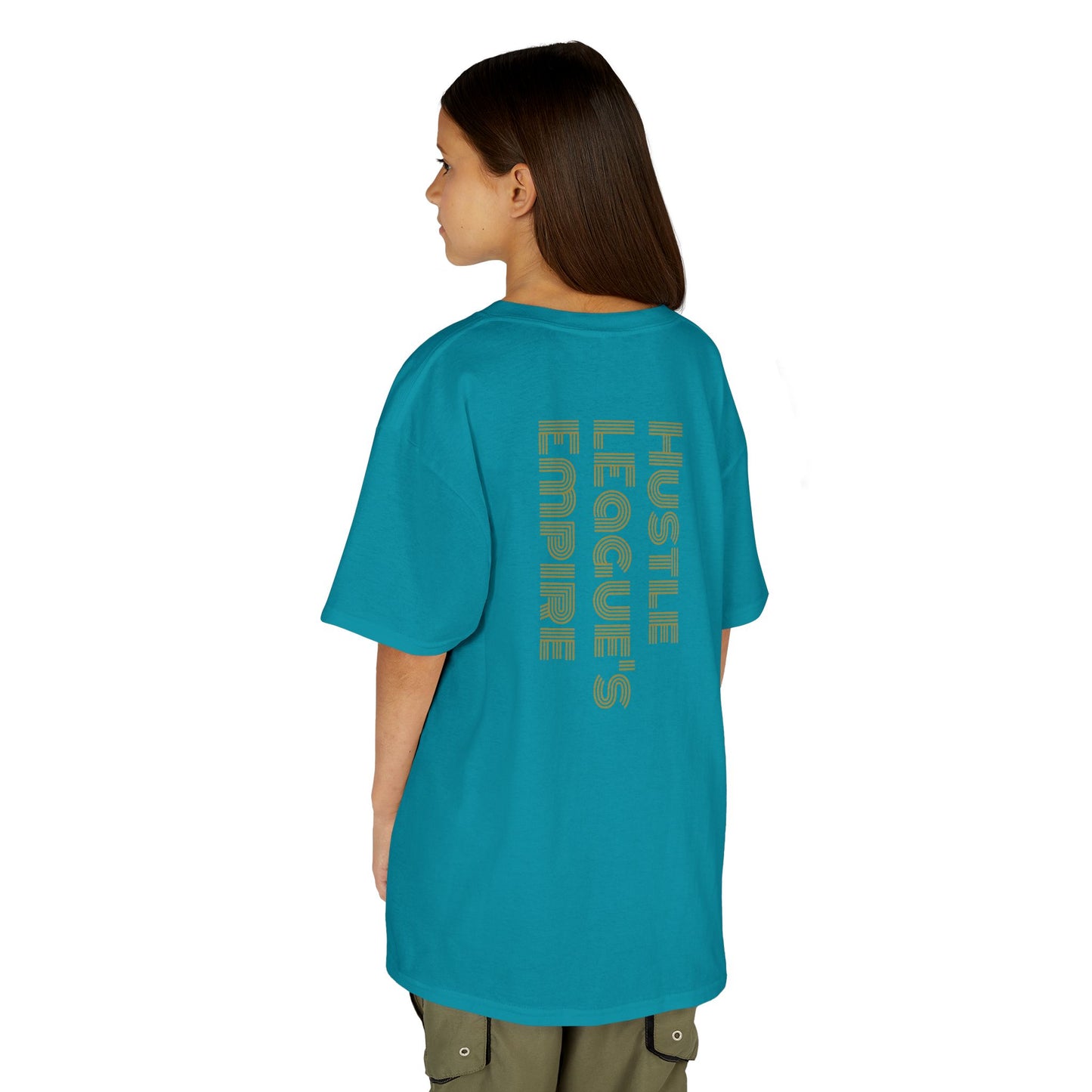 Kids Heavy Cotton™ Tee - Heart Design & Hustle Empire Quote Tee for Young Trendsetters