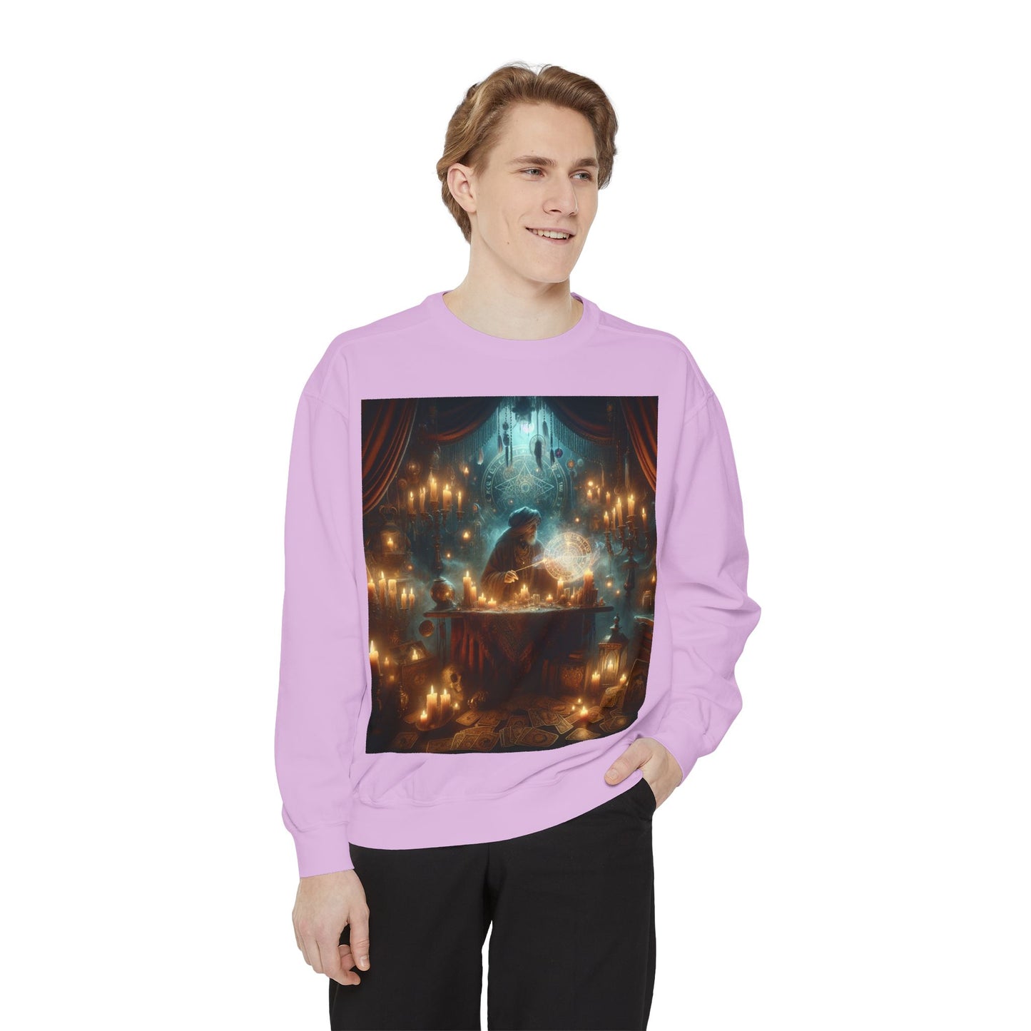 Mystic Candlelight Unisex Garment-Dyed Sweatshirt with Tarot Design