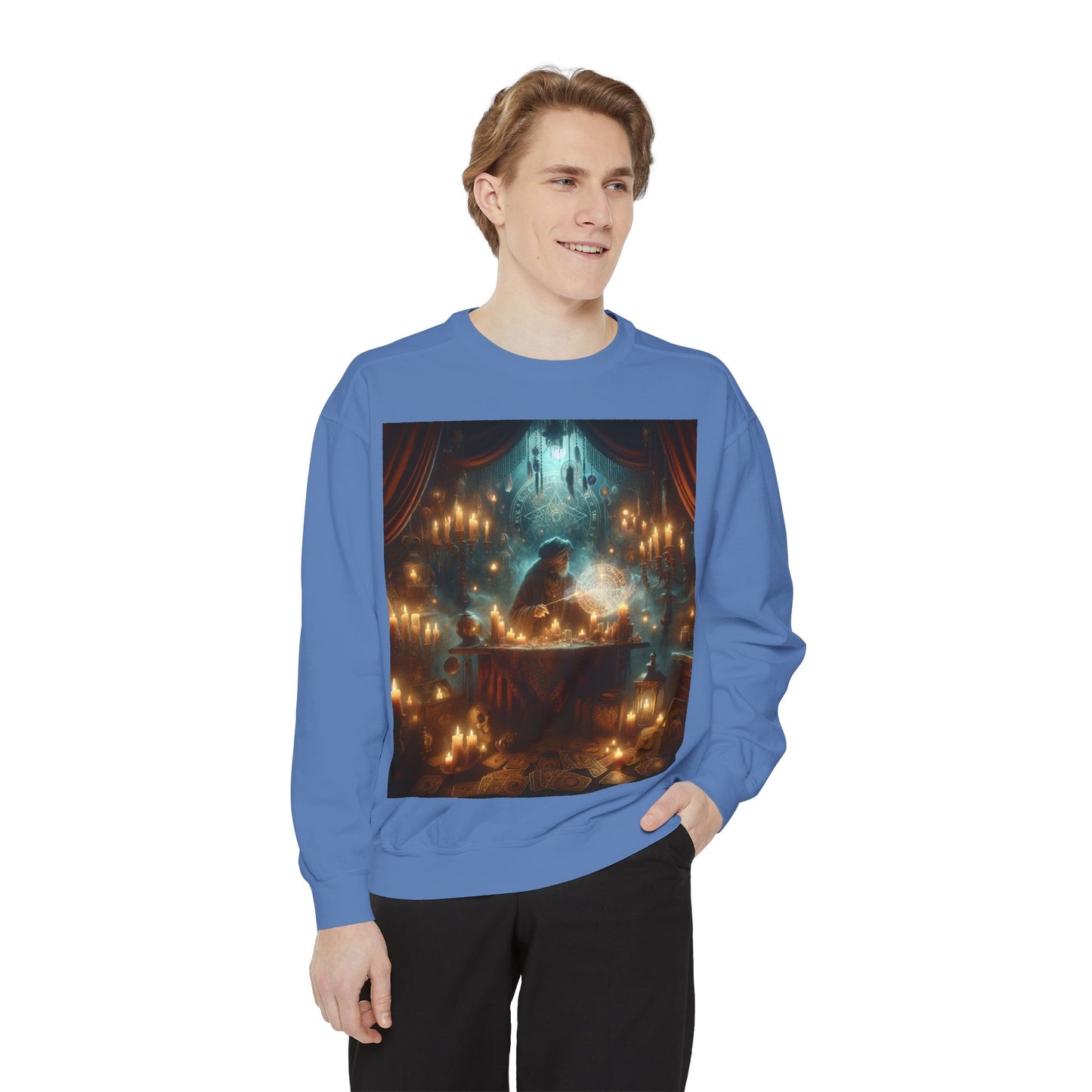 Mystic Candlelight Unisex Garment-Dyed Sweatshirt with Tarot Design