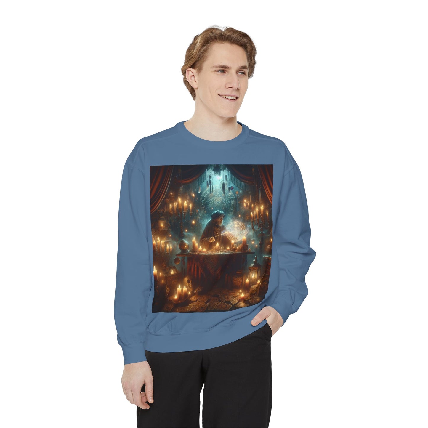 Mystic Candlelight Unisex Garment-Dyed Sweatshirt with Tarot Design