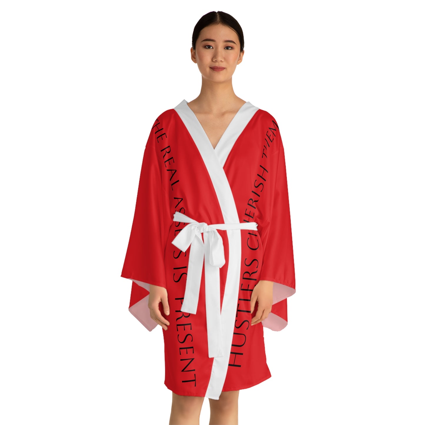Red HLE Long Sleeve Kimono Robe - Hustlers Cherish Them - Respect the Hustle - Perfect for Relaxation and Self-Care
