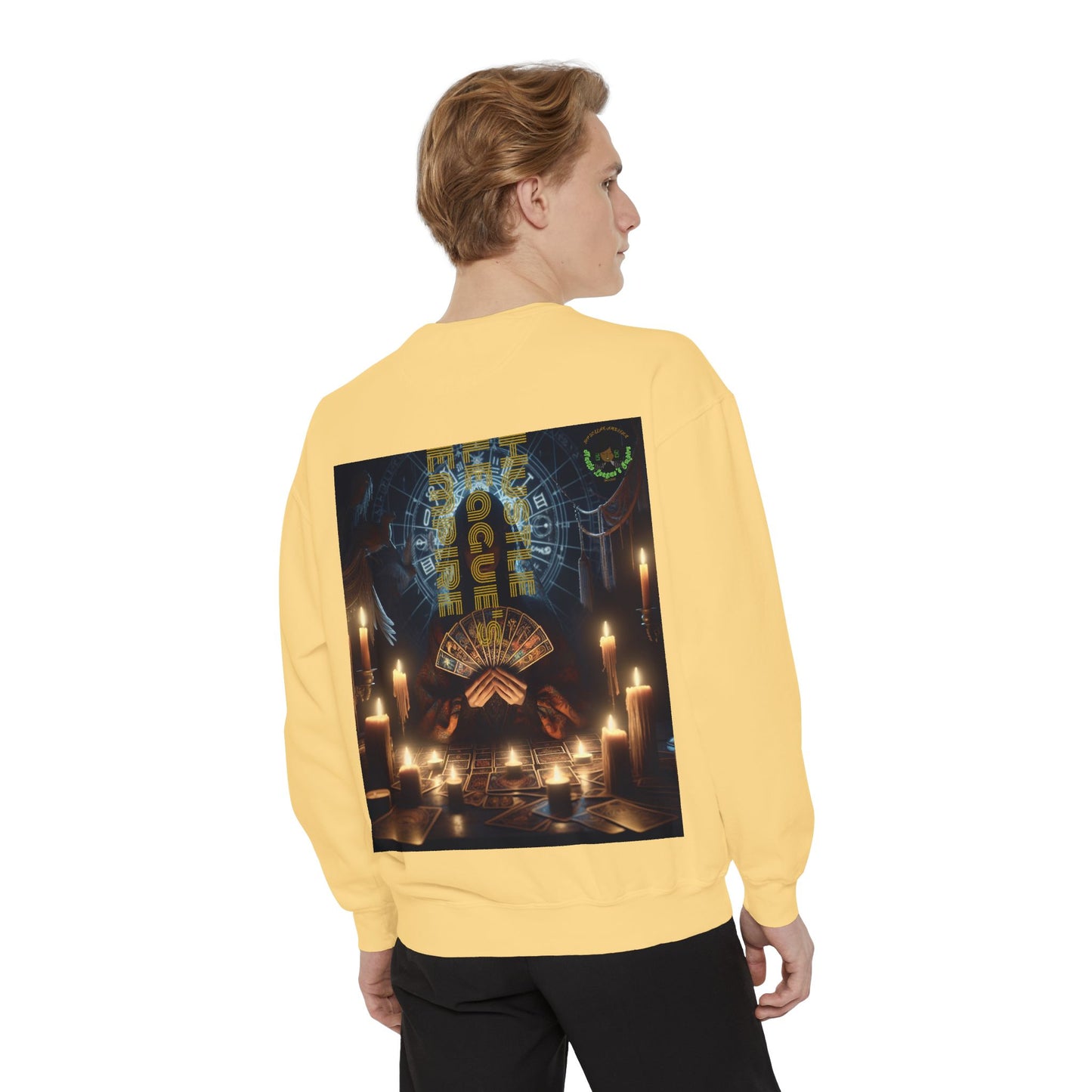 Mystic Candlelight Unisex Garment-Dyed Sweatshirt with Tarot Design