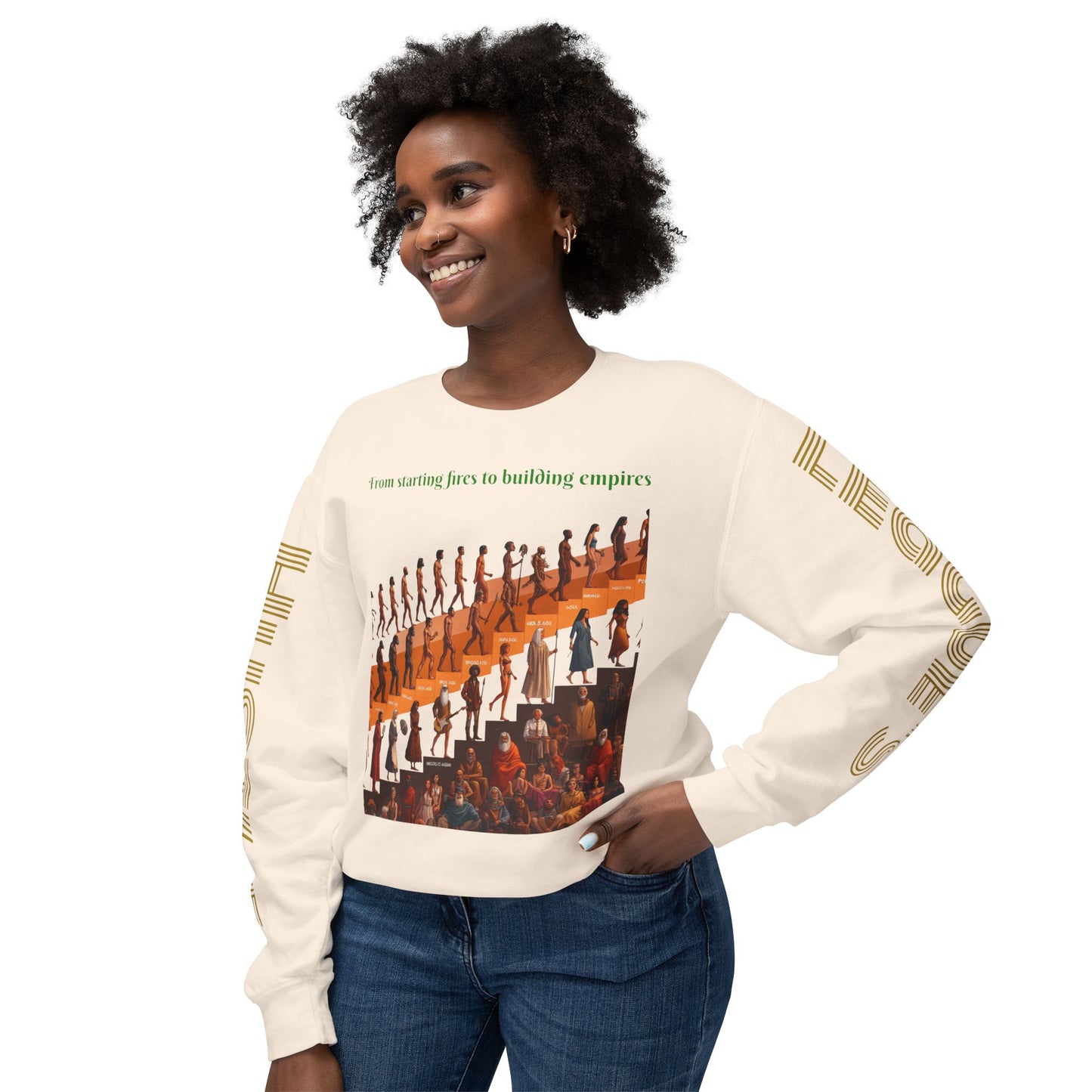 Sudadera unisex ligera con cuello redondo de HLE: de iniciar incendios a construir imperios