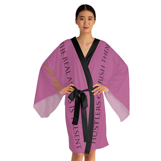 Light Pink HLE Long Sleeve Kimono Robe - Hustlers Cherish Them - Respect the Hustle - Perfect for Relaxation and Self-Care