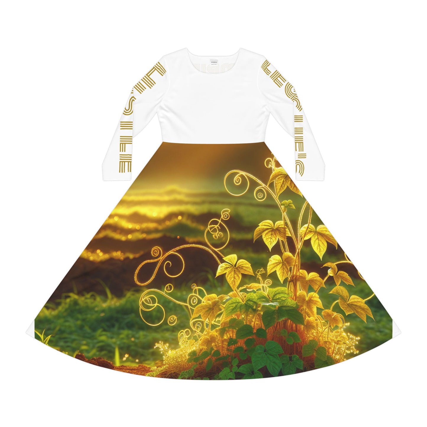 Elegant HLE Women's Long Sleeve Dance Dress with Nature-Inspired Design