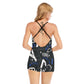 HLE Women's Backless Romper With Black Straps