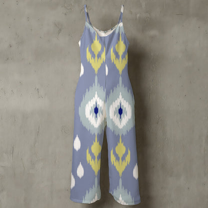 Mono de pierna ancha con tirantes finos y estampado floral para mujer