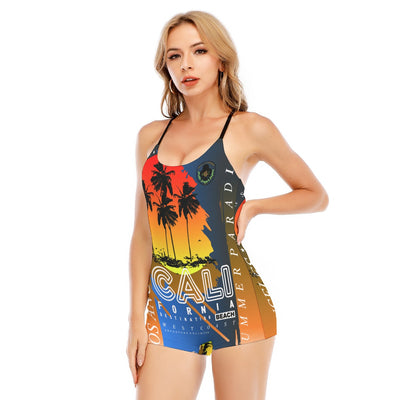 HLE Women's Backless Romper With Black Straps