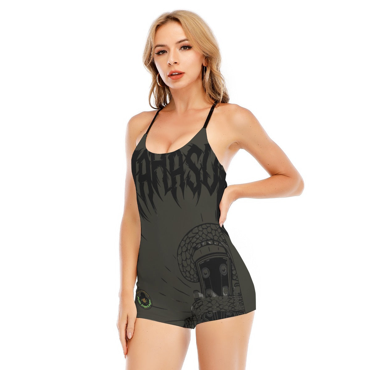 HLE Women's Backless Romper With Black Straps