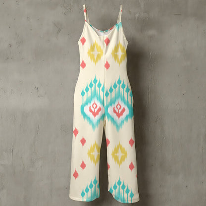 Mono de pierna ancha con tirantes finos y estampado floral para mujer