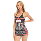 HLE Women's Backless Romper With Black Straps