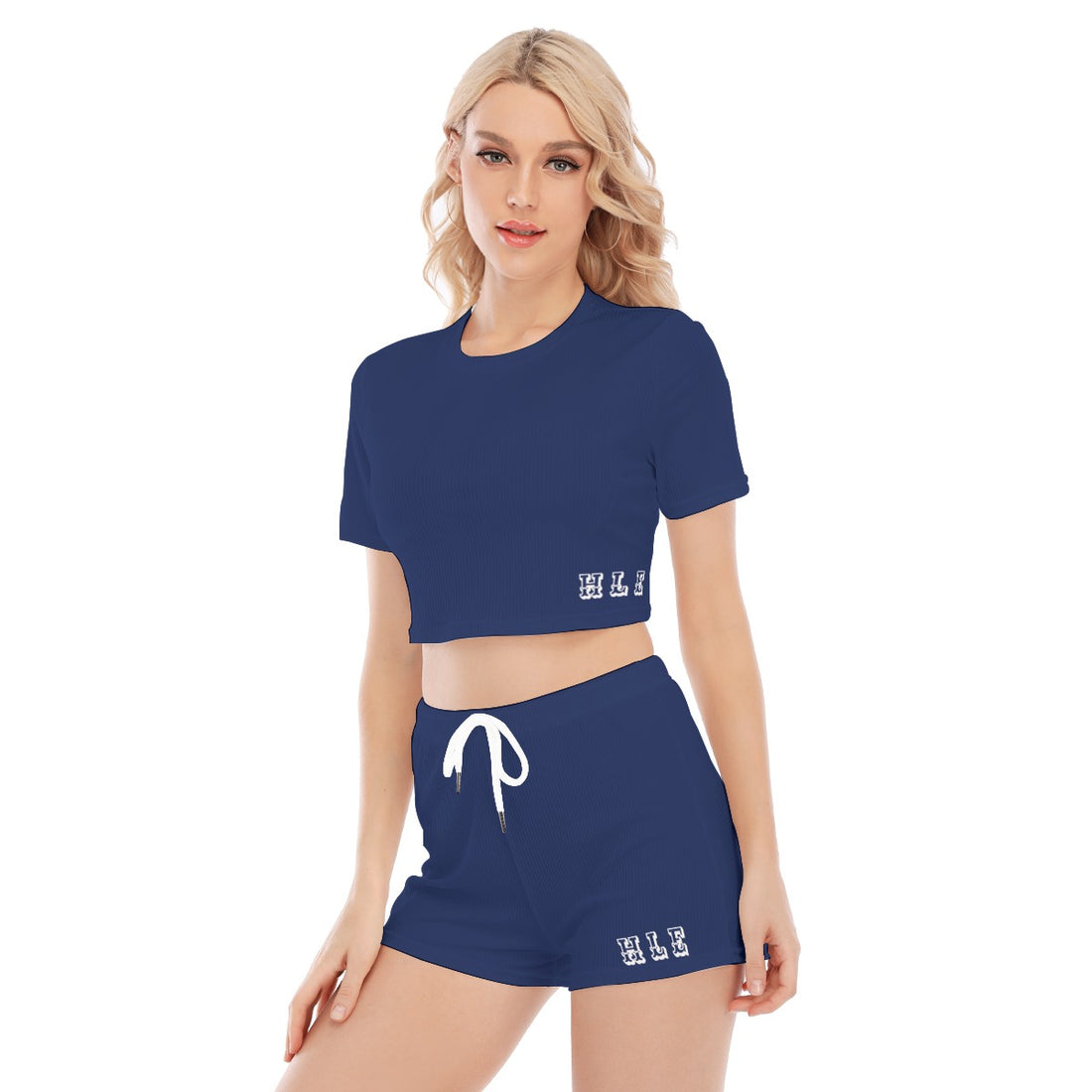 Traje de camiseta y pantalones cortos con cuello redondo para mujer