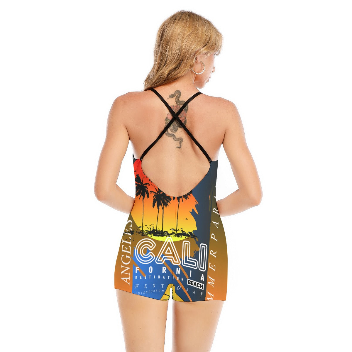 HLE Women's Backless Romper With Black Straps