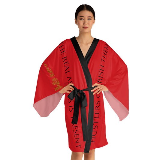 Red HLE Long Sleeve Kimono Robe - Hustlers Cherish Them - Respect the Hustle - Perfect for Relaxation and Self-Care