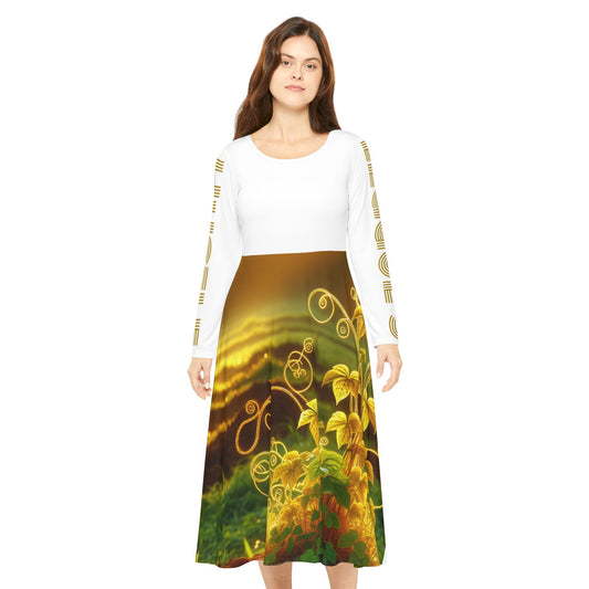 Elegant HLE Women's Long Sleeve Dance Dress with Nature-Inspired Design