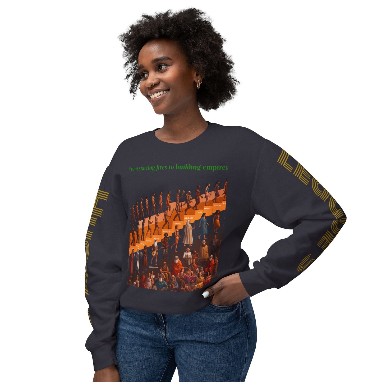 Sudadera unisex ligera con cuello redondo de HLE: de iniciar incendios a construir imperios