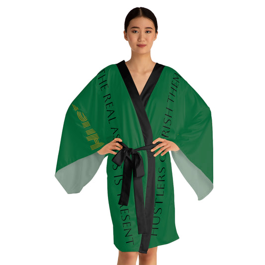 Dark Green HLE Long Sleeve Kimono Robe - Hustlers Cherish Them - Respect the Hustle - Perfect for Relaxation and Self-Care